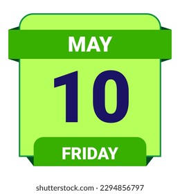 10. Mai, Freitag. Datumsvorlage. Nützliches Design für Kalender- oder Veranstaltungswerbung. EPS10 Datei, Vektorgrafik. Einzeln auf weißem Hintergrund. 