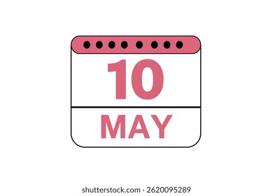 10 may month single day vector, illustration, calendar with peach, black and white color background calendar icon of may 10