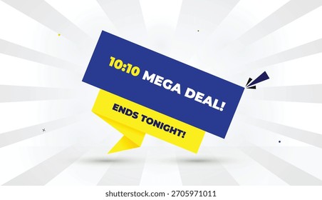 10 to 10 mega deal ends tonight editable EPS web banner vector art template design with blue yellow shapes bold font white gray gradient abstract illustration sunshine business background 4k