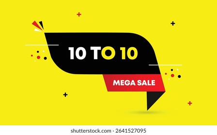10 to 10 mega sale editable vector art illustration template design featuring black red gradient shapes yellow abstract background perfect for marketing branding and promotions