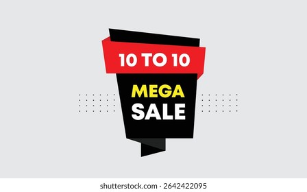 10 to 10 mega sale editable web banner vector art illustration design featuring red black shapes white abstract background elements perfect for eye catching promotions and digital advertising