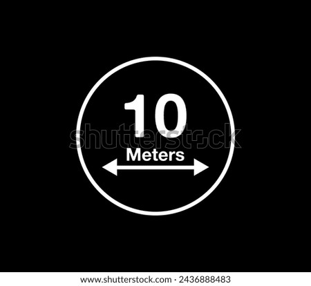 10 Meters distance icon. Vector measurement in meters, white circle isolated on black background