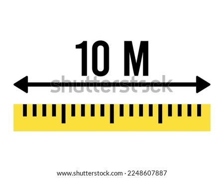 10 meters ruler icon. Vector measure scale, size and length isolated on white background
