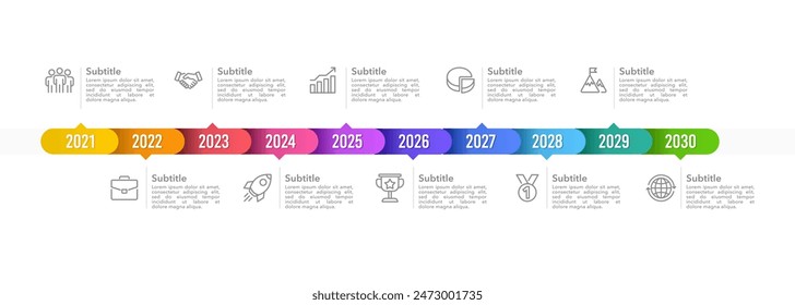 10 milestone of company. Business visualization timeline infographic template with. Business presentation and Annual report. Vector illustration.