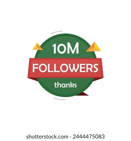 10 Million followers thank you label badge vector editing. 1k followers label isolated on white background. Editable EPS file in green and red colors theme.