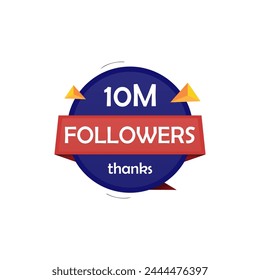 10 Million followers thank you label badge vector editing. 1k followers label isolated on white background. Editable EPS file in blue and red colors theme.