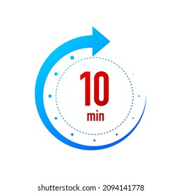 10 minute clocks arrows. Work time effect or delivery service time icons. White background. Vector illustration.