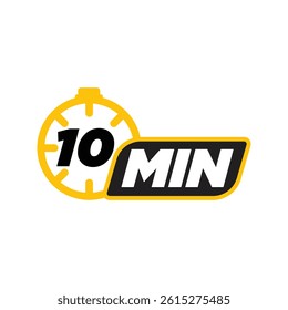 10 Minute Stopwatch Icon - Bold Yellow Timer Illustration with Black Markings and '10 MIN' Text, Ideal for Time Management, Event Promotions, and Task Tracking Graphics