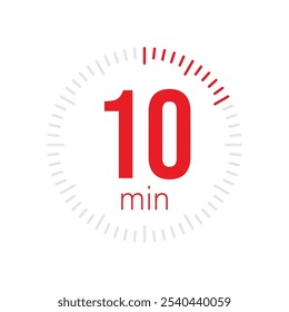 10 minute Timer, clock, stopwatch isolated icons. Countdown timer symbol. Label cooking time. Minute timer, Time measure, Chronometer, Alarm, Kitchen timer, label, sticker, stamp. Vector illustration