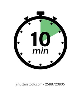 10 minute Timer, clock, stopwatch isolated icons. Countdown timer symbol. Label cooking time. Minute timer, Time measure, Chronometer, Alarm, Kitchen timer, label, sticker, stamp. Vector illustration