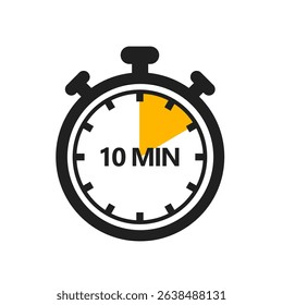 10 Minute Timer Icon in a Modern Flat Style. A Clock, Stopwatch, or Chronometer Displaying a Ten Minute Mark. Ideal for Cooking Duration or Countdown Display