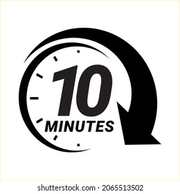 10 Minute timer icons. sign for ten minutes. The arrow indicates the limited cooking time or deadline for an event or task. Vector illustration