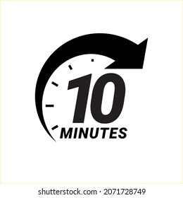 10 Minute timer icons. sign for ten minutes. The arrow indicates the limited cooking time or deadline for an event or task. Vector illustration