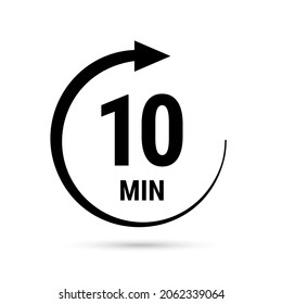 Icono vector de 10 minutos, símbolo de cronómetro, cuenta atrás. Ilustración aislada con temporizador. 