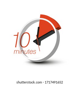 10 Minutes Clock Symbol. Ten Minute 3D Vector Stopwatch Icon.