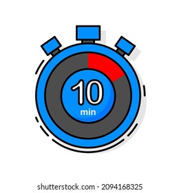 10 Minutes Left. Timer, Clock, Stopwatch Isolated Icon. Note The Cooking Time. Vector Illustration.