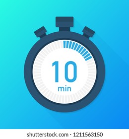 The 10 minutes, stopwatch vector icon. Stopwatch icon in flat style, 10 minutes timer on on color background.  Vector stock illustration. - Shutterstock ID 1211563150