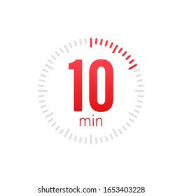 The 10 minutes, stopwatch vector icon. Stopwatch icon in flat style, 10 minutes timer on on color background. Vector stock illustration.