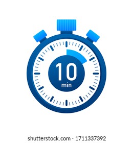 The 10 minutes, stopwatch vector icon. Stopwatch icon in flat style, timer on on color background. Vector illustration