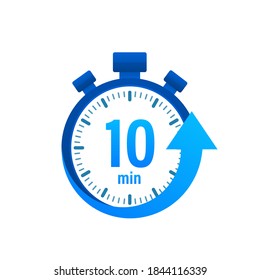 The 10 minutes, stopwatch vector icon. Stopwatch icon in flat style, timer on on color background. Vector illustration.	