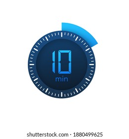 The 10 minutes, stopwatch vector icon. Stopwatch icon in flat style on a white background. Vector stock illustration.