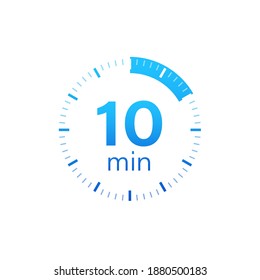 The 10 minutes, stopwatch vector icon. Stopwatch icon in flat style on a white background. Vector stock illustration.