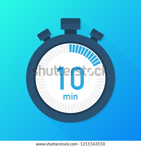 The 10 minutes, stopwatch vector icon. Stopwatch icon in flat style, 10 minutes timer on on color background.  Vector stock illustration.