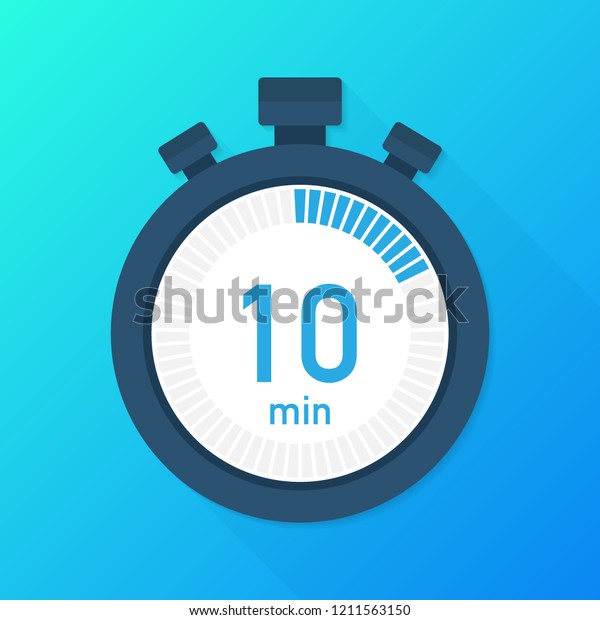 The 10 minutes, stopwatch vector icon.\
Stopwatch icon in flat style, 10 minutes timer on on color\
background.  Vector stock\
illustration.