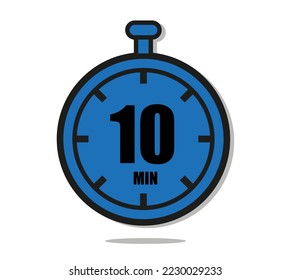 10 minutes timer clock icon flat design isolated on white background. Vector illustration in blue