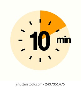 10 Minutes Timer Icon, Modern Sans Serif Design. Clock, Stopwatch,  Showing Ten Minutes Label Over Circle, Isolated Vector eps.