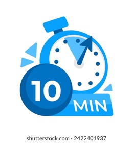 10 minutes timer. Stopwatch icon 10 min. Clock and watch limited cooking time. Vector illustration.