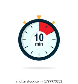 10 minutes timer. Stopwatch symbol in flat style. Isolated vector illustration.