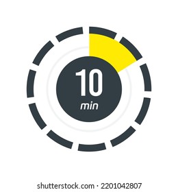 10 minutes timer. Stopwatch symbol in flat style. Vector illustration