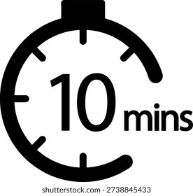 10 Minutes timers clock. Time measure. Chronometer vector icon black isolated on white background.