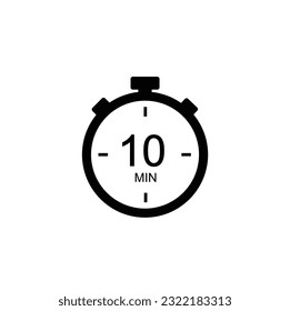 10 minutes vector icon. Time left symbol isolated. Stopwatch black sign Vector EPS 10.