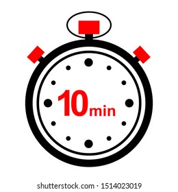 10 minutes, vector stopwatch icon. Stopwatch icon in flat style, the timer is active on a white background. Vector illustration of stock