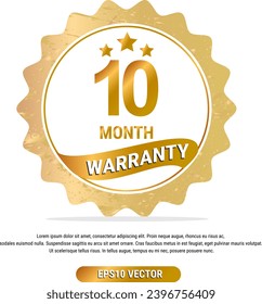 10 month warranty vector art illustration in gold color with fantastic font and white background. Eps10 Vector