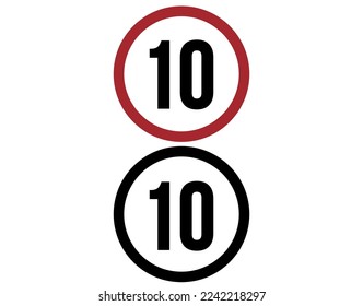 10 mph speed limit icon. Traffic sign set for speed, vector illustration