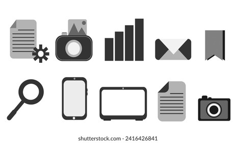 10 multiple computer internet smartphone and other digital illustrations simple grey editable icons set sheet.