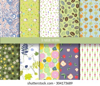 10 natural seamless patterns set