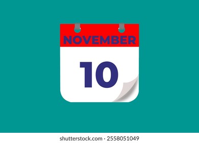 10 November calendar icon text page monthly web design on red, and blue background vector, icon, or illustration with the month of November 10