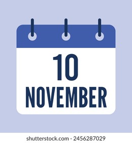 10 November Calendar, Isolated Vector Calendar.