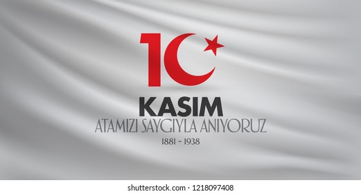 10 November, Mustafa Kemal Ataturk Death Day anniversary. Memorial day of Ataturk. Billboard Design. (TR: 10 Kasim, Atamizi Saygiyla Aniyoruz.)