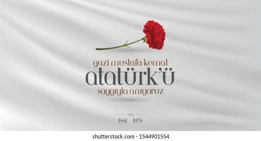 10 November, Mustafa Kemal Ataturk Death Day anniversary. Memorial day of Ataturk. Billboard Design. (TR: 10 Kasim, Gazi Mustafa Kemal Ataturk'u Saygiyla Aniyoruz.)