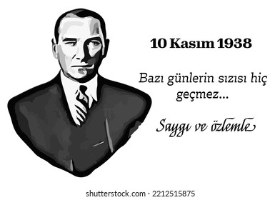 10 de noviembre Mustafa Kemal Ataturk Death Day idea vector. Traducción de texto: El dolor de algunos días nunca desaparece. El diseño se puede usar como publicación en medios sociales, banner en sitios web, afiche, folleto.