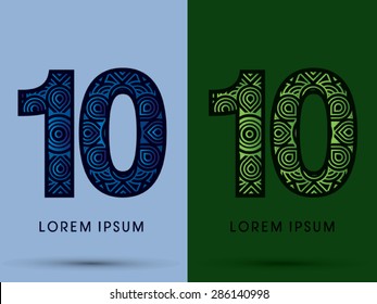 10 ,Number, Abstract, font, concept filigree, floral, natural, water and leaf graphic, vector.