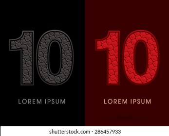 10 Number, Abstract Font, Text, Typography, concept luxury hot and dark, red and black, pattern, graphic vector.