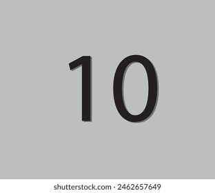 10 Number in Black Colour with 3D Effect