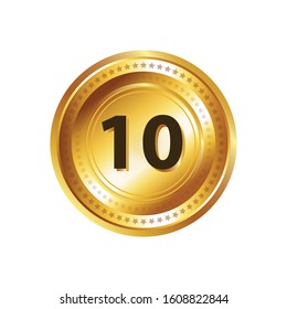 10 Number Circular Vector Gold Web Icon Button