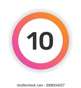 10, Nummer zehn auf Kreisknopf einzeln auf weißem Hintergrund.